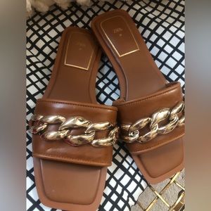 Leather gold chain sandals NWOT